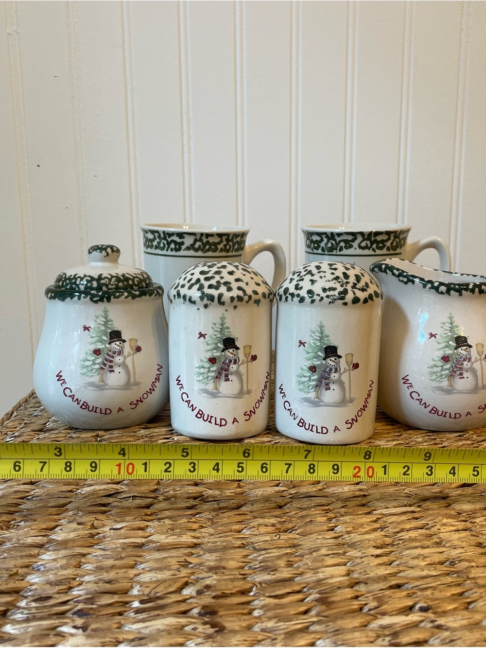 We Can Build a Snowman Ceramic Sugar & Creamer Set in White and Green